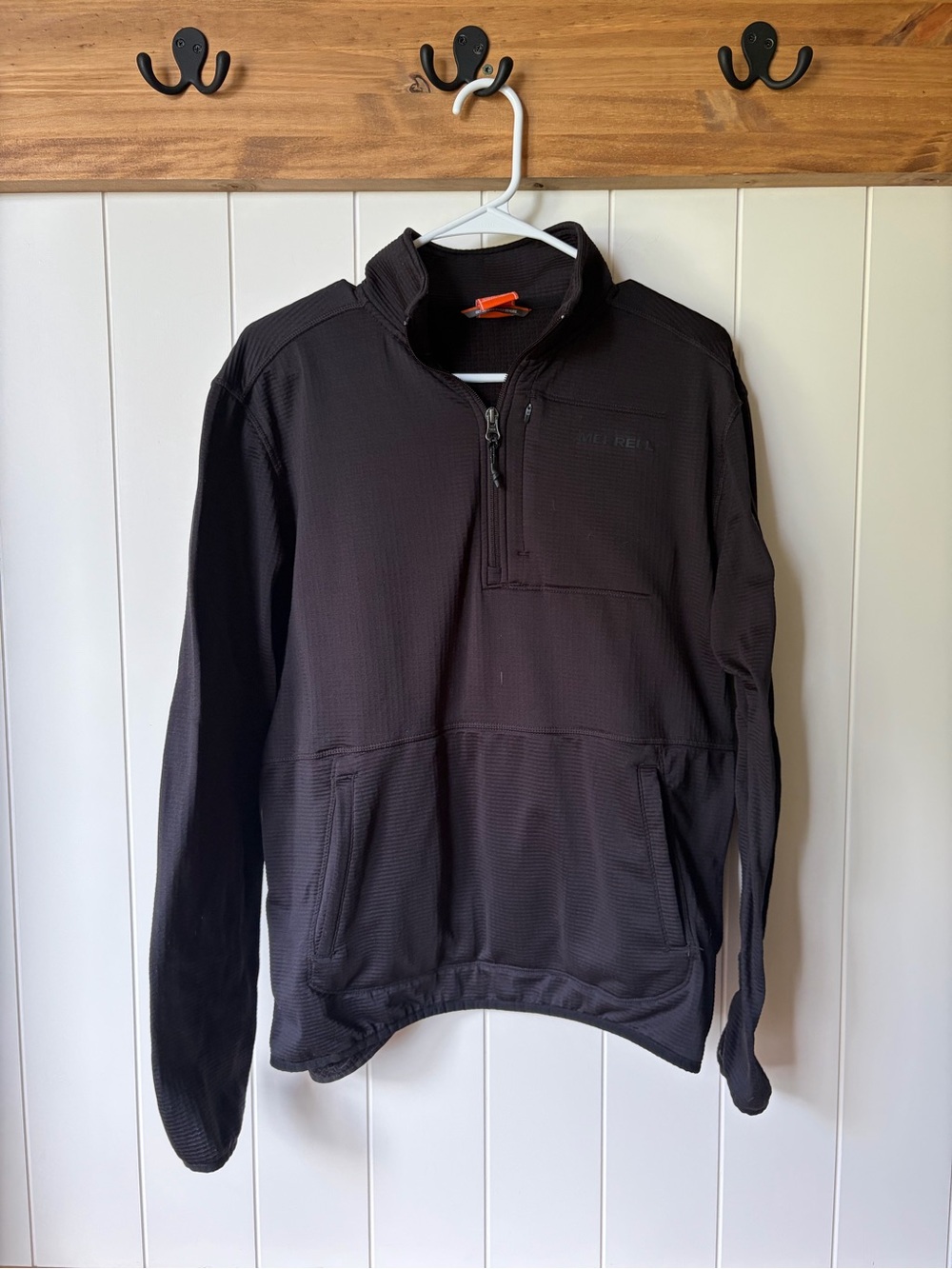 Merrell Microgrid Fleece Men's Black Lightweight Quarter-Zip Pullover Sz M